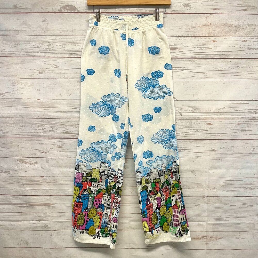 E by Eloise Anthropologie city cloud print pajama bottoms